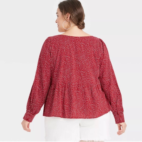 Ava & Viv Women’s Plus Red Long Sleeve Front Tie Blouse 3X NWOT - Picture 3 of 7